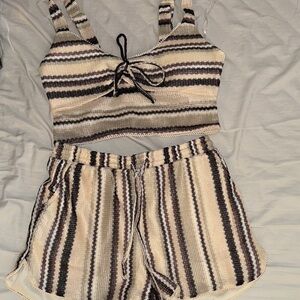 Striped Knit Crop Top and Shorts Set
